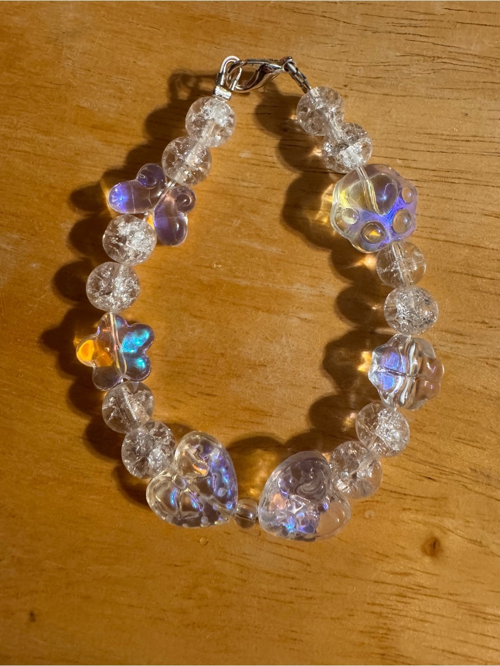 Cute Glass & Acrylic Beaded Heart Butterfly Paw Bracelet